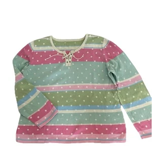 Damen Baumwoll Pullover Streifen gepunktet rosa limette neuwertig Größe M BLMU6872 - Bild 1 von 8