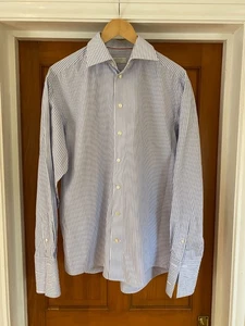 Camicia classica doppio polsino ETON taglia 16 41 blu e bianca cotone a righe - Foto 1 di 8