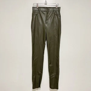 Zara Women’s Size Small Faux Leather Pants Ankle Zip Olive Khaki Legging - Picture 1 of 8