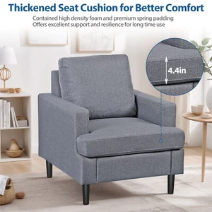 Gray Accent Chair Upholstered Reading Armchair with Wood Legs for Living Room - Picture 1 of 22