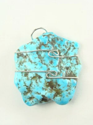 Colgante envuelto en alambre de plata esterlina turquesa de 1,2"/30 mm #925 Foto 1 de 4