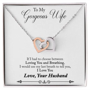Interlink Heart WOMEN Fashion Jewelry NECKLACE,Wooden Box,WIFE GIFT by Husband - Picture 1 of 9