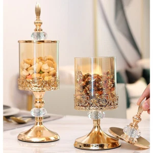 Crystal Glass Storage Jar with Lid Candy Storage Desk Decoration Nut Organizer - Picture 1 of 22