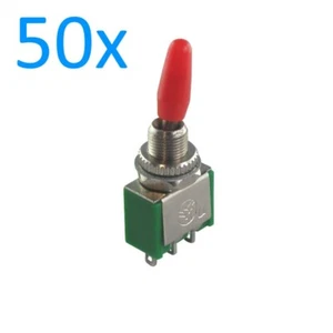 50x Miniatur-Kippschalter, roter Hebel, 1-polig, EIN-EIN, 2A/250V, Lötösen - Bild 1 von 2