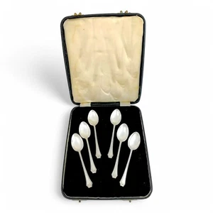 Antique boxed Art Deco sterling silver set of 6 large beaded teaspoons, Grecian - Picture 1 of 13