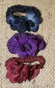 6 corbatas grandes sin clavos elásticas con flores fruncidas borgoña, azul y púrpura - Imagen 1 de 5