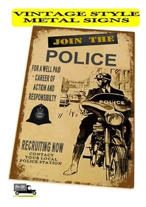 Letrero metálico vintage de poste de reclutamiento policial, únete a la policía, retro - Imagen 1 de 3
