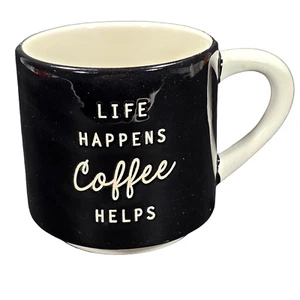 Taza de café blanca y negra Life Happens café ayuda a la novedad - Imagen 1 de 11