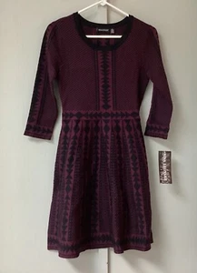 Nina Leonard Heavy Knit Dress Size Small Crewneck Scoop Neck Black Wine New - Picture 1 of 23