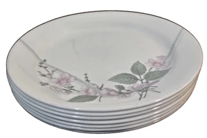 7 Corelle VERANDA 7 1/4 Inch Dessert Salad Plates Pink Flowers Green Leaves Rim - Picture 1 of 8
