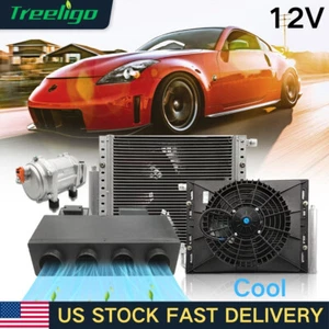 12V Under Dash Car Air Conditioner Electric AC Compressor Evaporator Universal - Foto 1 di 16
