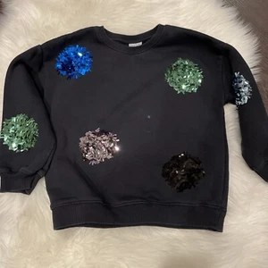 Zara Kids Girls 6 Navy Crewneck Pullover Sweatshirt With Sequins Detail EUC - Picture 1 of 5
