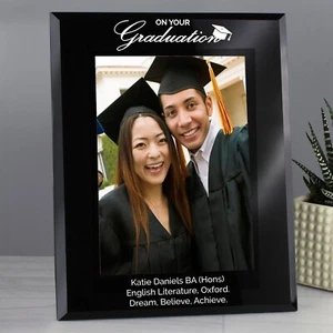 Personalised Graduation Black Glass 5x7 Photo Frame University School Gift - Picture 1 of 3