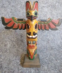 H. Rudick Handcrafted Thunderbird Thunderbear Totem Pole 8.75” Northwest Coast - Picture 1 of 13