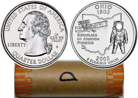 2002-D Ohio Statehood Quarter 40 Coin Roll Bank Wrap Cover