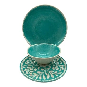 Juego de vajilla de melamina verde azulado de 3 piezas para cena, 1 plato de ensalada y 1 tazón Aqua - Imagen 1 de 12