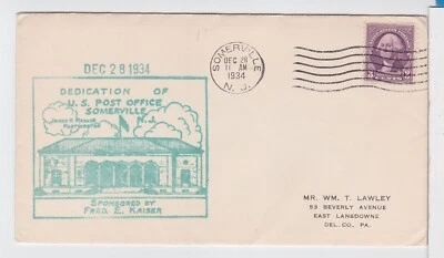 TurtlesTradingPost- Somerville, NJ 1934- Post Office Dedication Cachet - Image 1 of 2