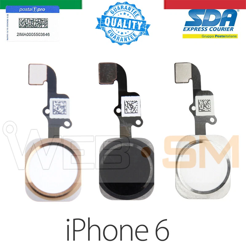 FLAT FLEX TASTO HOME IPHONE 6 TOUCH ID BUTTON COMPLETO NERO BIANCO SILVER GOLD , - Immagine 1 di 1