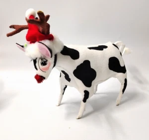 Muñeca de vaca de Navidad Annalee Mobilitee 9” con cuernos de reno sombrero de Santa nariz roja - Imagen 1 de 8