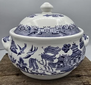 "Cuenco con tapa de sopa de sauce azul Churchill de colección 8x12"" barbilla de cerámica de Inglaterra" - Imagen 1 de 16