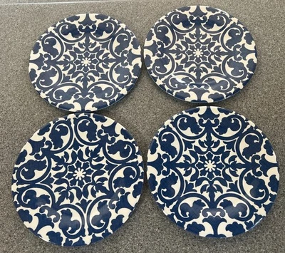 Juego de 4 platos de cena Pier 1 Imports de melamina de 10,5" azul y blanco real Foto 1 de 4