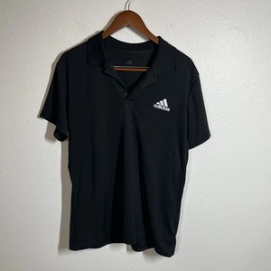 Adidas Shirt Mens Large Black Polo Golf Short Sleeve Button Golf Performance - Picture 1 of 12