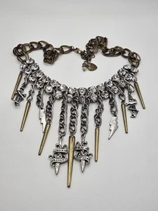 AS IS Betsey Johnson Black Label Runway Clear Rhinestone Spike Necklace Rare - Picture 1 of 24