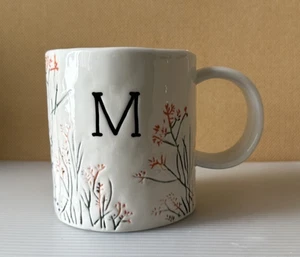 Anthropologie DAGNY Monogram Letter M Ceramic Mug Pressed Wildflowers Botanical - Picture 1 of 6
