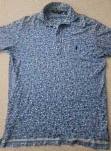 Ralph Lauren POLO Shirt Mens Medium M Blue Custom Slim Fit Floral All Over Print - Picture 1 of 5