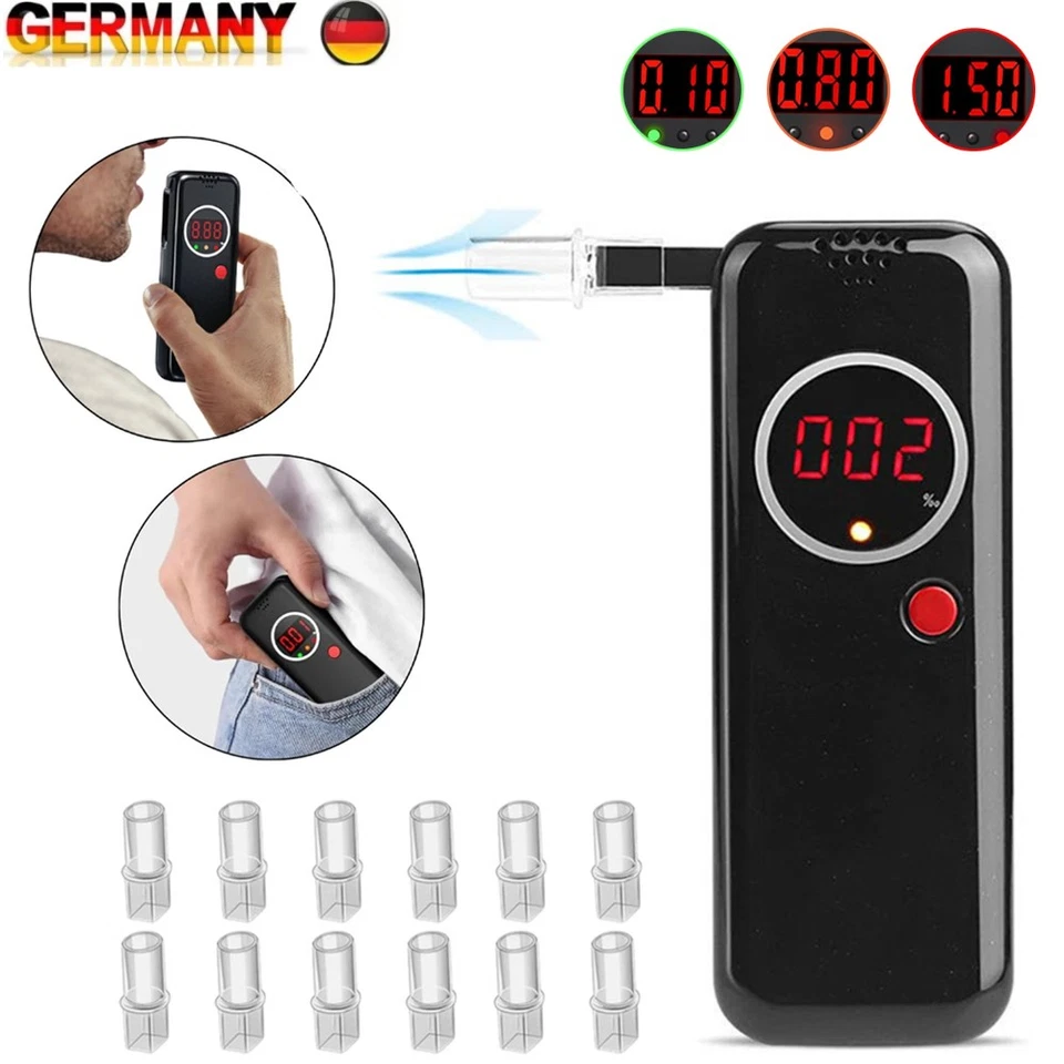 MARKENLOS Alkoholtester Promilletester Alkomat Alcohol Tester Polizeigenau +12 Mundstücke