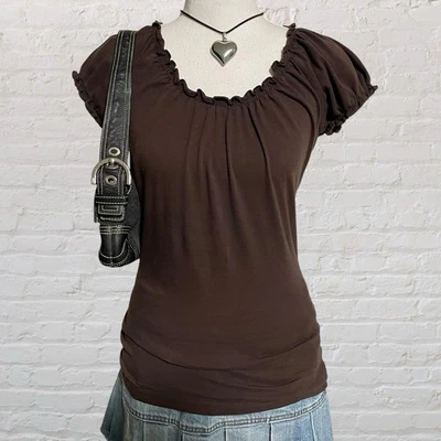 Top campesino lechera vintage Y2K S/M marrón babydoll coqueta hada grunge boho Foto 1 de 4