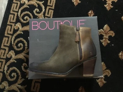 BOUTIQUE Brown taupe leather suede booties heels - Image 1 of 3