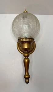 Vintage 50’s Lite Trend Metal Gold W/ Clear Crackle Glass Globe Wall Sconce  - Picture 1 of 14