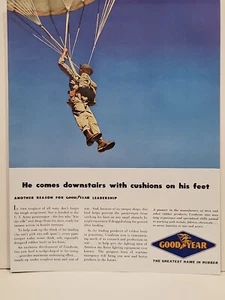 1943 Goodyear Rubber Fortune WW2 Print Ad Q3 US Army Paratrooper Parachute War - Picture 1 of 2