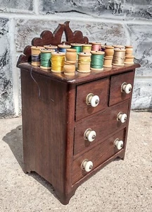 Antique Victorian Wood Mini Dresser Sewing Spool Cabinet Chest, 4 Drawers - Picture 1 of 10