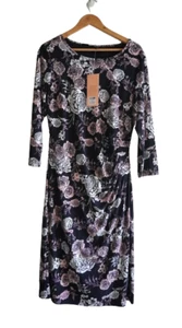 LIZ JORDAN Sz XL Dael Printed Floral Black & Peach Blossom Long Sleeve Dress NEW - Foto 1 di 3