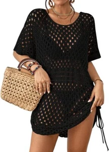 Bsubseach Crochet Cover Ups for Women Hollow Out Knit Bikini Swimwear Black - Picture 1 of 5