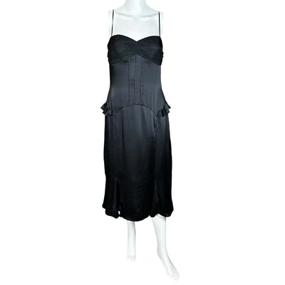 Vera Wang Womens Slip Dress Black Silk Corset Satin Peplum Long Evening Size 12 - Image 1 of 4