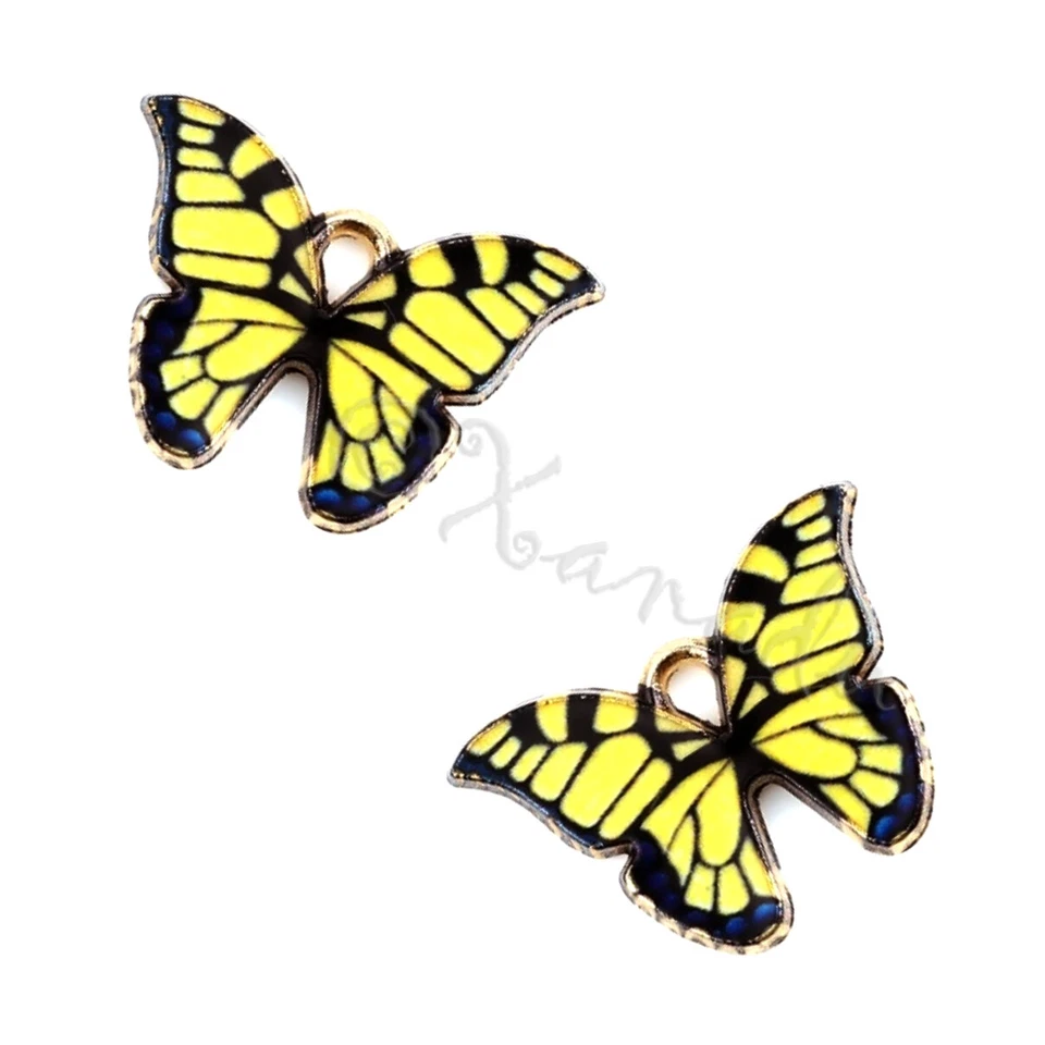 Colgantes de esmalte chapado en oro de 22 mm con dijes de mariposa rosa C9658 - 2, 5 o 10 piezas Foto 1 de 4