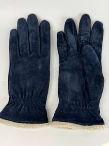 Navy Blue Suede Shearling Lined Women's Gloves * LARGE - Picture 1 of 2