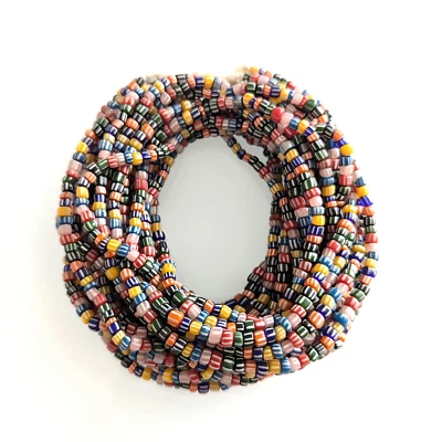 Java Trade Beads Striped Glass Beads 4 - 6mm Dark Mixed Colors. 24" Strand - Image 1 of 3