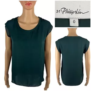 Camicetta 3.1 Phillip Lim donna 0 top 100% seta manica corta verde leggera - Foto 1 di 12