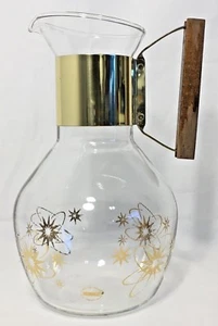 Vintage Corning Hitzebeständige Glas Kaffeekanne Karaffe Krug mit Messing-Holz Griff - Bild 1 von 12