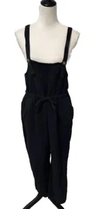 Black Bib Overalls Crop Linen Jumpsuit Size Girls X-Large (16-18) Women’s Small - Picture 1 of 18