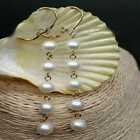 Natural AAA 8-9mm South Sea White Pearl Dangle Earrings 14K gold Halloween