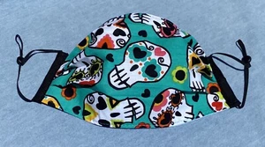 Fabric Face Mask, Sugar Skulls, Love - Picture 1 of 5