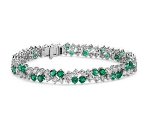 Wedding Bracelet 14k White Gold 4.00Ct Certified Lab Grown Emerald & Diamond - Picture 1 of 13