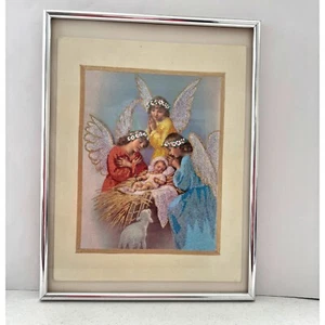 Framed Baby Jesus Angels Nativity Embellished Picture Religious Christmas 12x16 - Picture 1 of 4