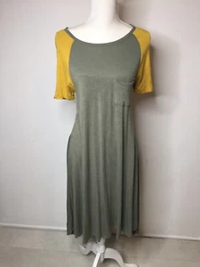 Vestido para mujer Lularoe talla XS Carly raglán verde mostaza amarillo bolsillo jersey LLR - Imagen 1 de 9