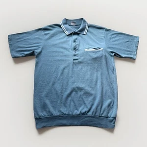 VTG Haband Casual Joe Polo Sweater Shirt Sz M Blue S/S Button Pocket Pullover - Picture 1 of 8